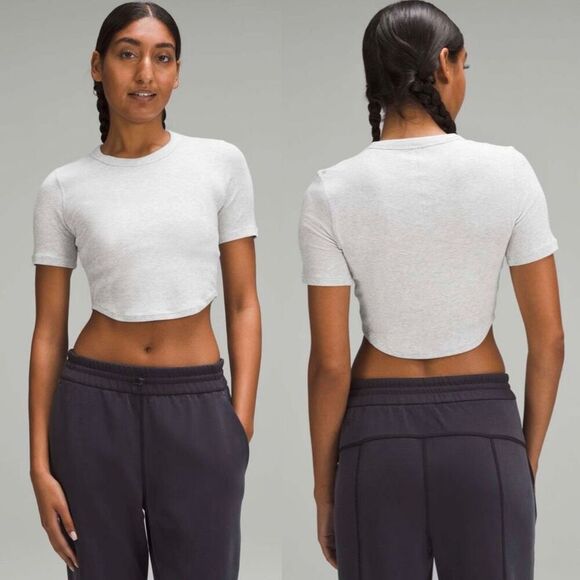 Lululemon Hold Tight Cropped T-Shirt Heathered Core Ultra Light Grey Size 6 - Picture 1 of 7
